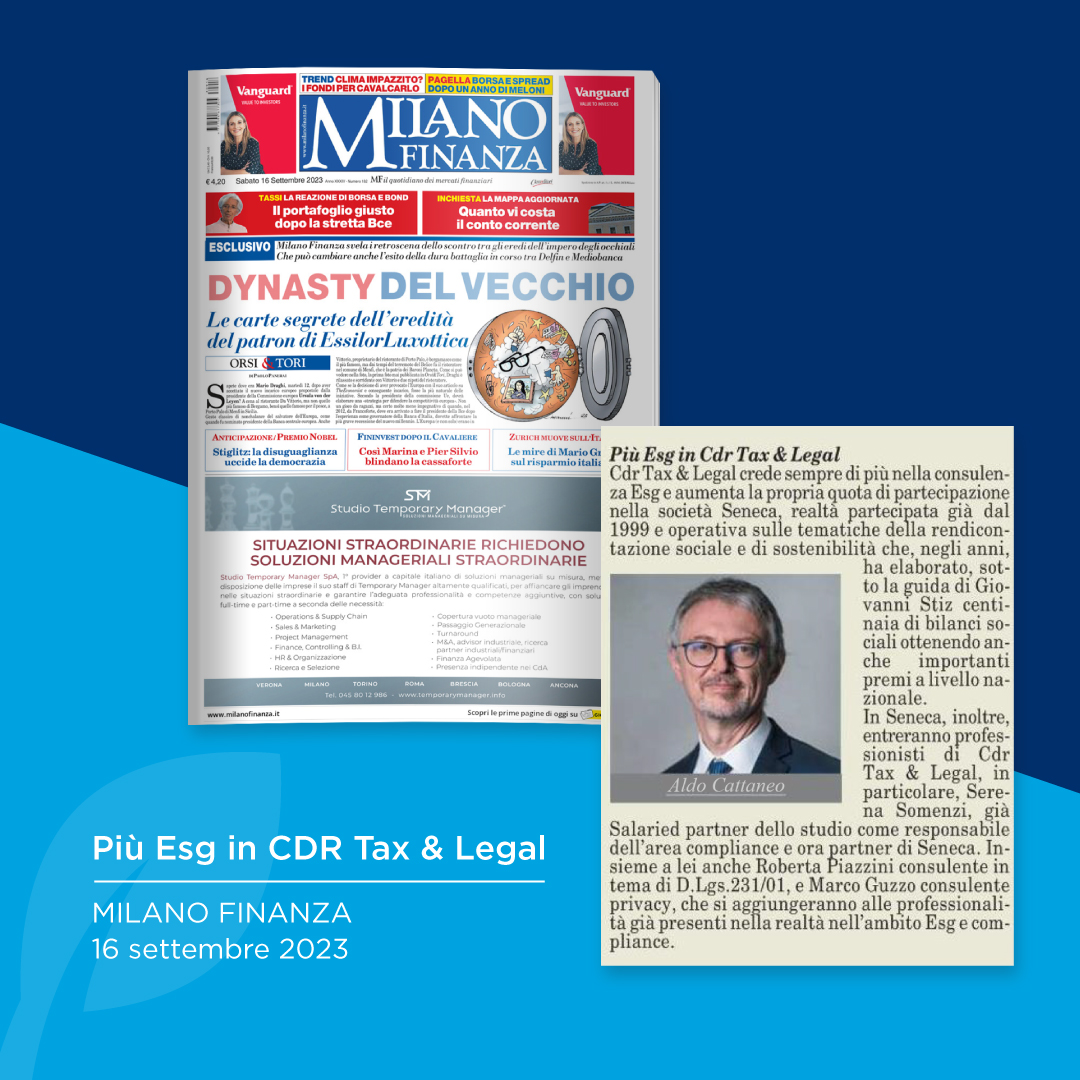 Aumento della Partecipazione di CDR Tax & Legal in Seneca